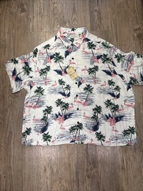 Caribbean Men's Hawaiian Shirt Rayon Blend Short Sleeve Flamingo Palm Tree